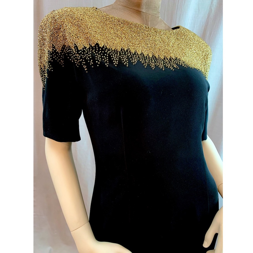 Oleg Cassini Black Tie VTGE Gold-Beadeded Dress L